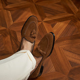 Tassel Loafer – Tan Suede with Classic Hand-Stitching